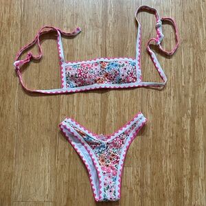 Women’s Floral Pink Bikini Set - Cute Two-Piece Swim Size XXS